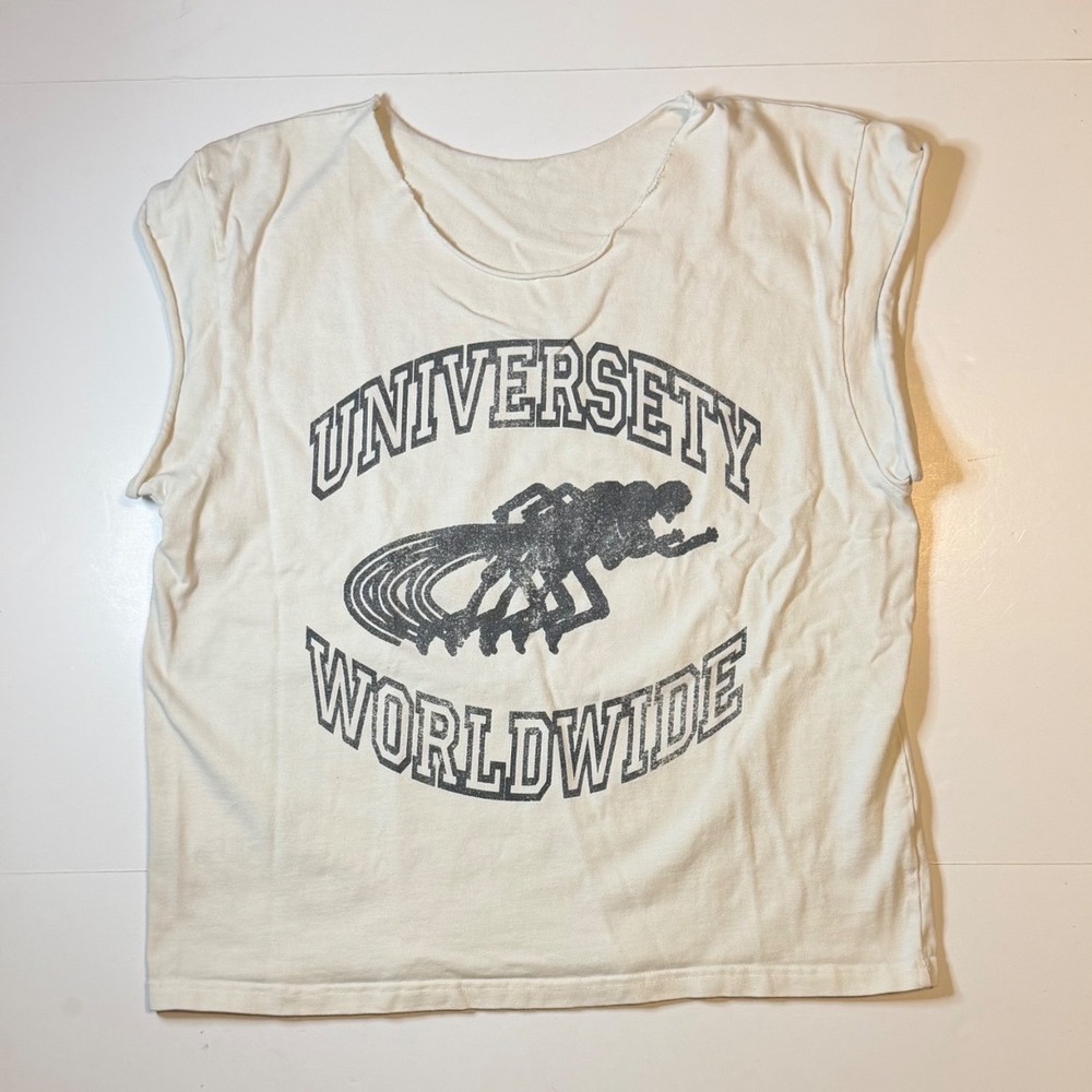 Universety Worldwide Muscle Cut Off Tshirt Cream Organic Cotton Size XL USA Made